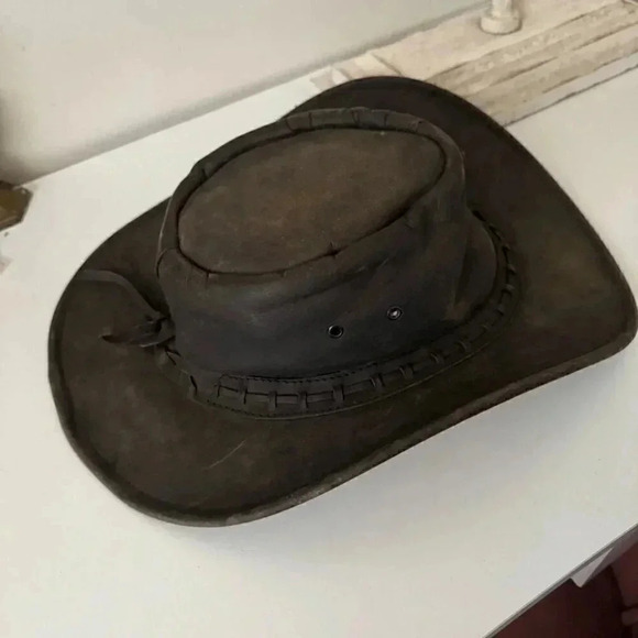 Vintage 100% leather western ranch boho cowboy hat - Picture 7 of 7